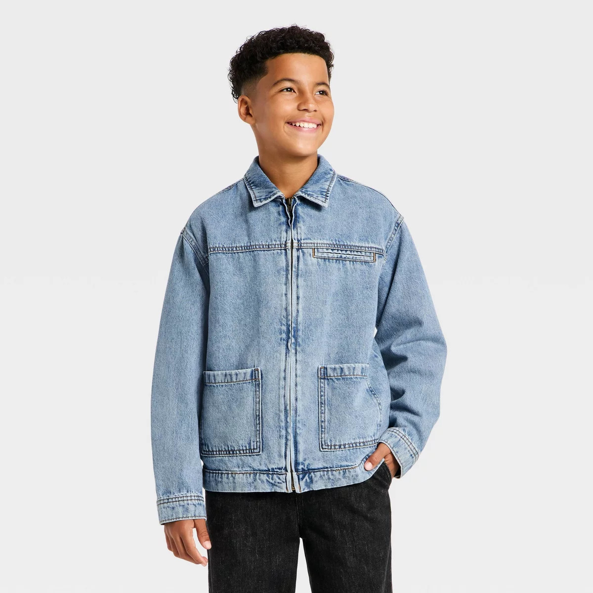 Boys' Zip-Up Denim Jacket - art class™ Light Wash S | Target