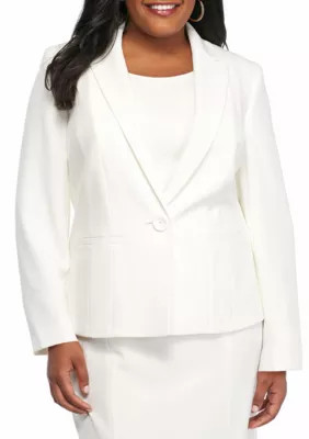 Kasper Women's Plus Size Stretch Crepe One Button Jacket, White, 20W | Belk