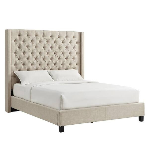 Naples Wingback Button Tufted Tall Headboard Bed by iNSPIRE Q Artisan - Beige - Queen | Bed Bath & Beyond