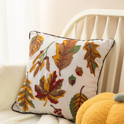 Fall Pillow Embroidered Fall Leaves Throw Pillow | Wayfair North America