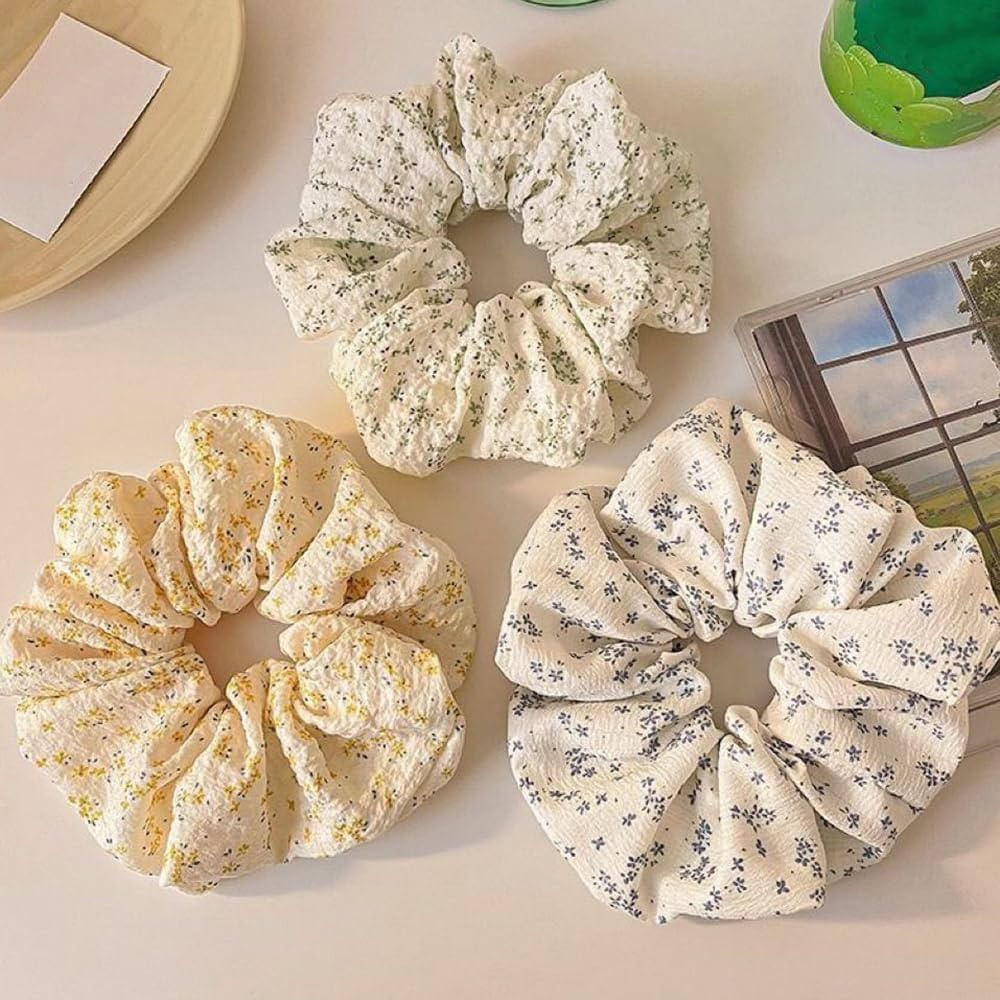 3PCS Flower Scrunchie Sweet Floral Large Scrunchies for Women Summer Hair Scrunchies Cute Flowers... | Amazon (US)