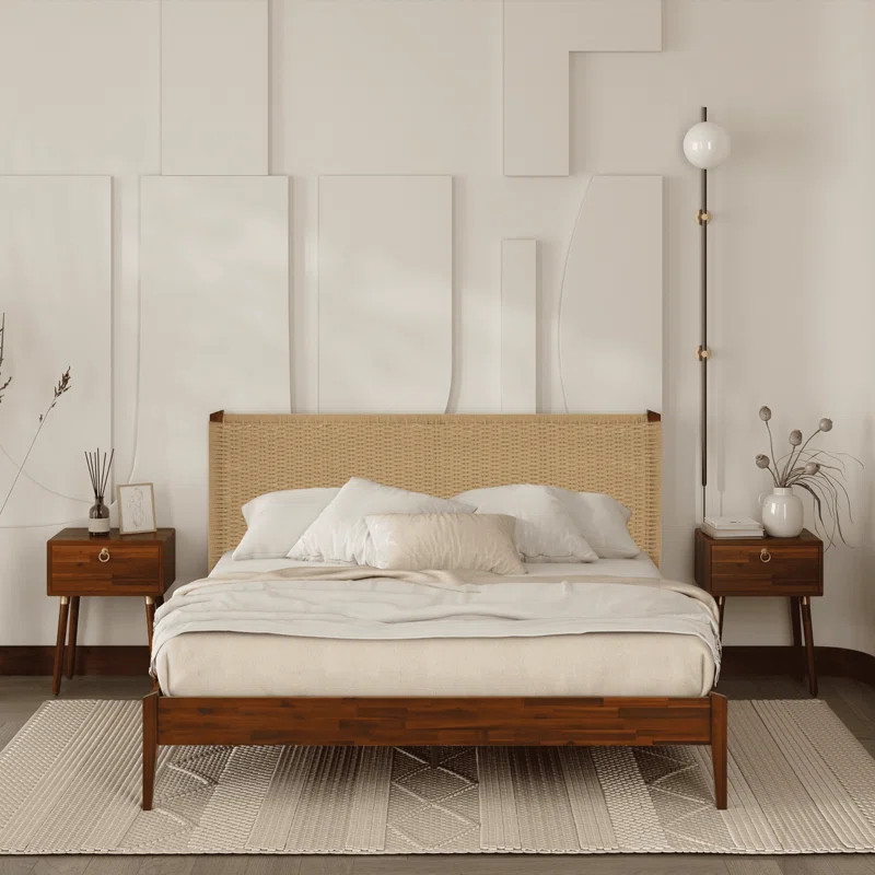 Selina Solid Wood Platform Bed with Headboard, Bohemian and Mid-Century Bed Frame | Wayfair North America
