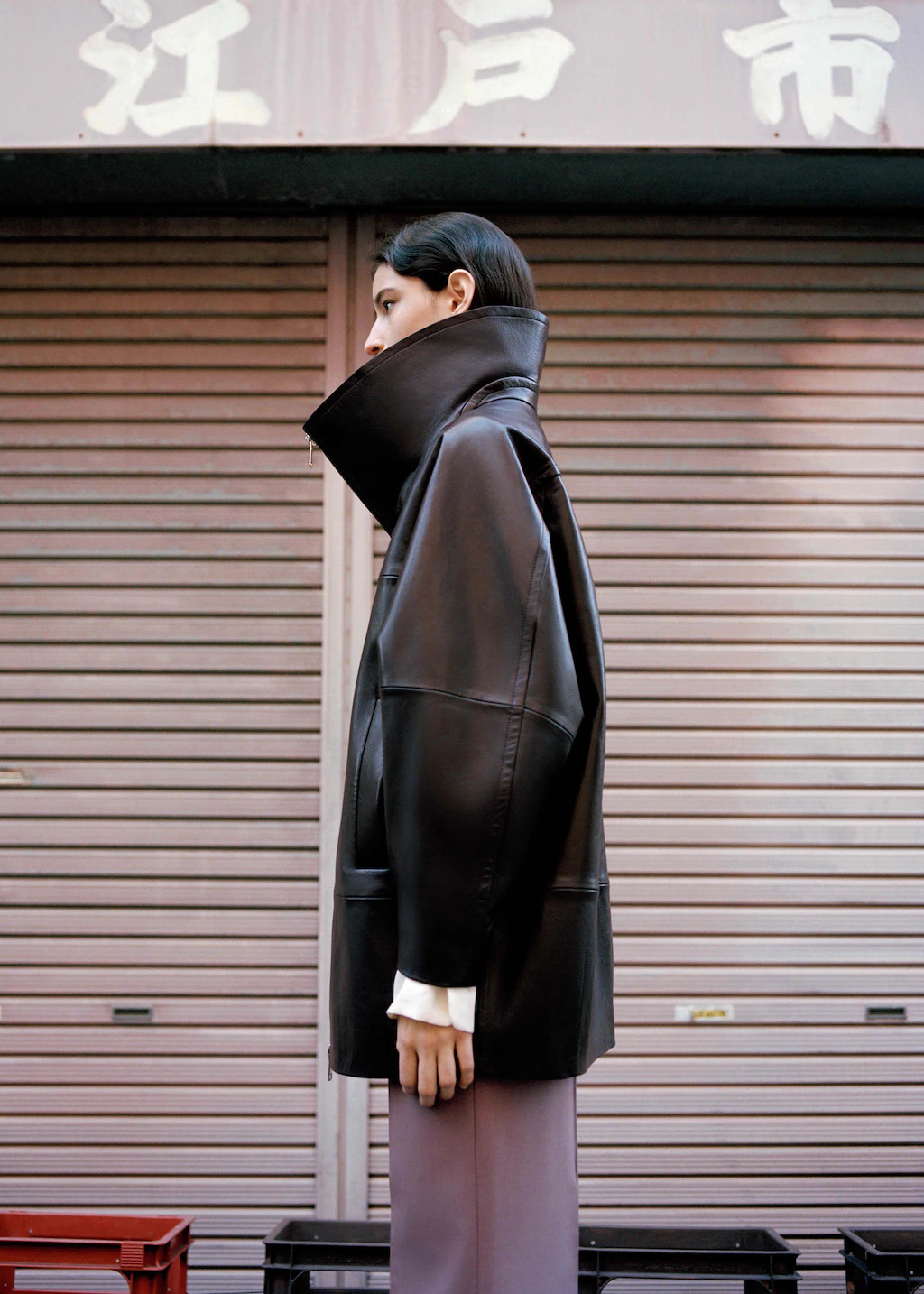 Leather oversized funnel neck coat | MANGO (UK)