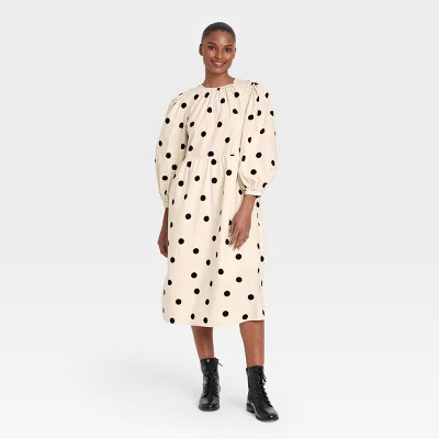 Women's Polka Dot Balloon Long Sleeve Tie-Back Dress - Who What Wear™ | Target