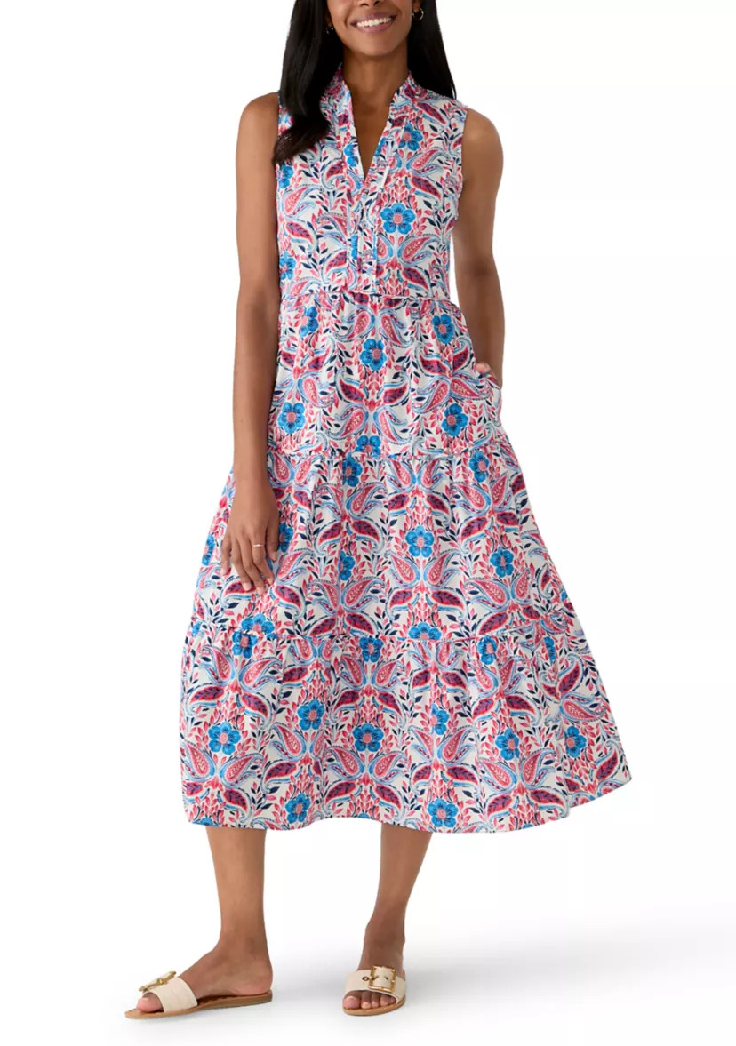 Women's Ruffle Sleeve Split Neck Floral Midi Dress | Belk