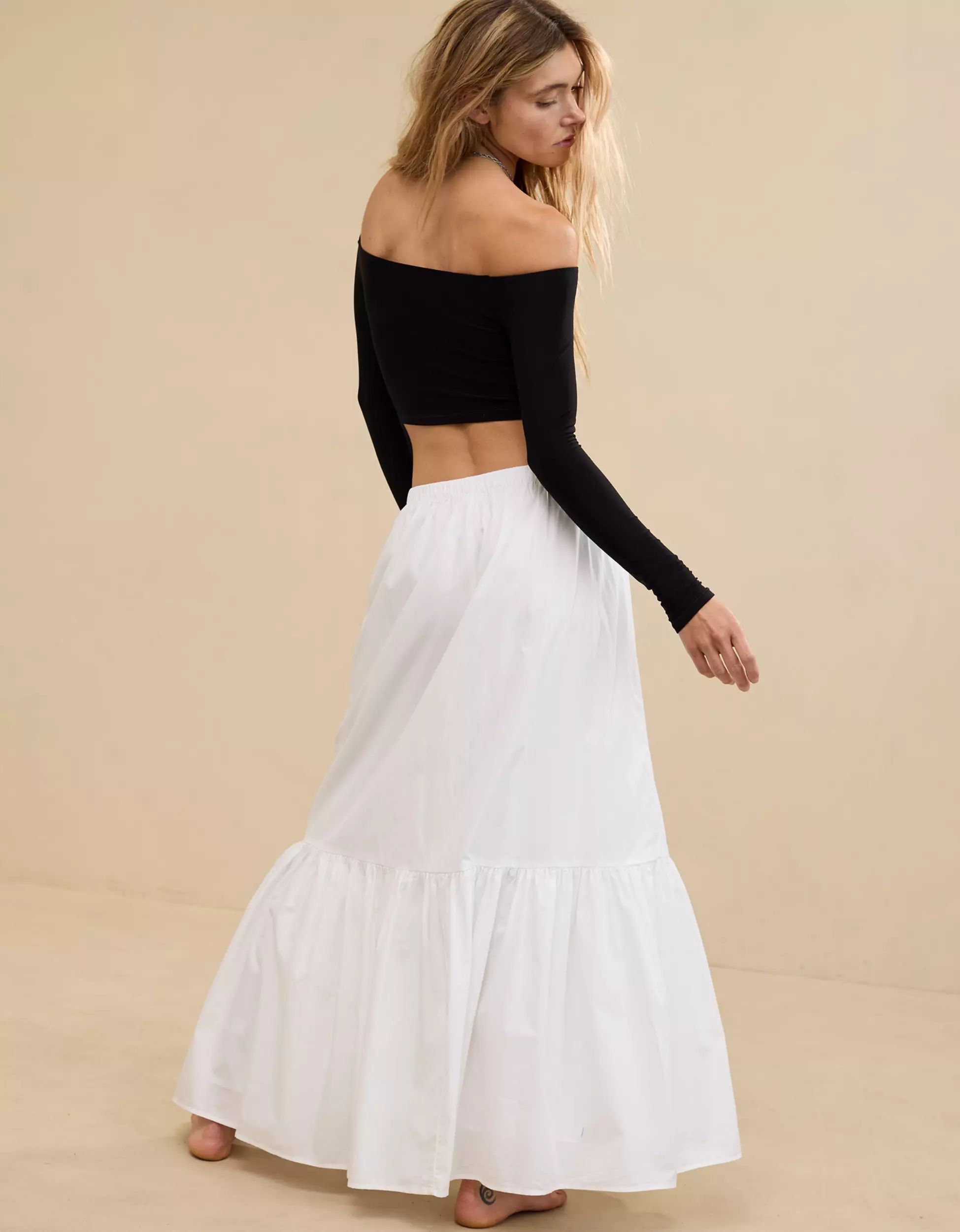 Aerie Poplin Tiered Maxi Skirt | Aerie