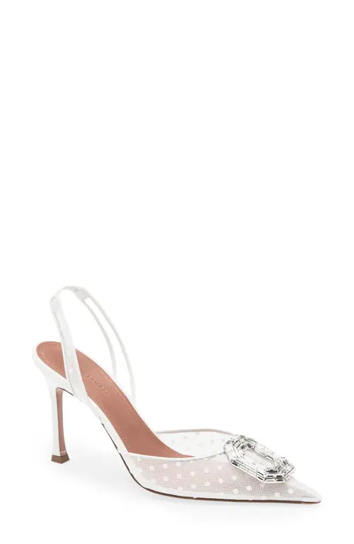 Amina Muaddi Camelia Swiss Dot Slingback Pump in White Polka Dot Lace at Nordstrom, Size 37 | Nordstrom