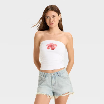Women's Graphic Tube Top - Wild Fable™ White Floral S | Target