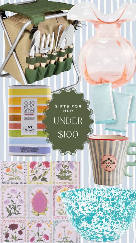 Gifts for her under $100. Beautiful and useful home decor gift ideas to give women during the holidays and Christmas. 

Gardening kit, garden kneeler, affordable pink vase, flower vase, cooking oil, kitchen, dining, napkins, calendar, mixing bowl, coffee cup, gift guide for mom, her, sister, friend 

#LTKhome #LTKfindsunder100 #LTKGiftGuide