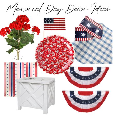 Show your patriotic spirit and deck out your home with these red, white, and blue favorite patriotic finds! Red scalloped edge paper plates, faux geraniums, blue and white paper table runner, flag bunting, white Chinoiserie planter box

#LTKhome #LTKSeasonal #LTKstyletip