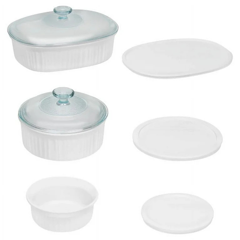 CorningWare French White 8-Piece Ceramic Stoneware Casserole Set with Glass and Plastic Lids, Rou... | Walmart (US)