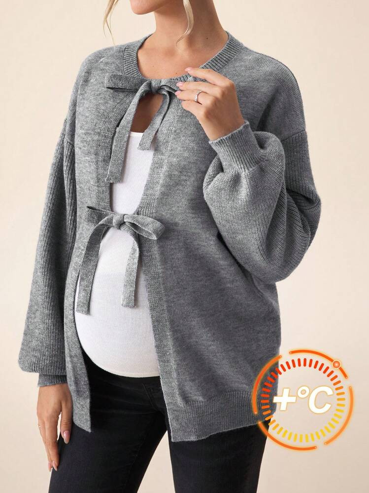 SHEIN MaterniWear Pregnant Women Loose Fit Solid Color Round Neck Drop Shoulder Long Sleeve Front... | SHEIN