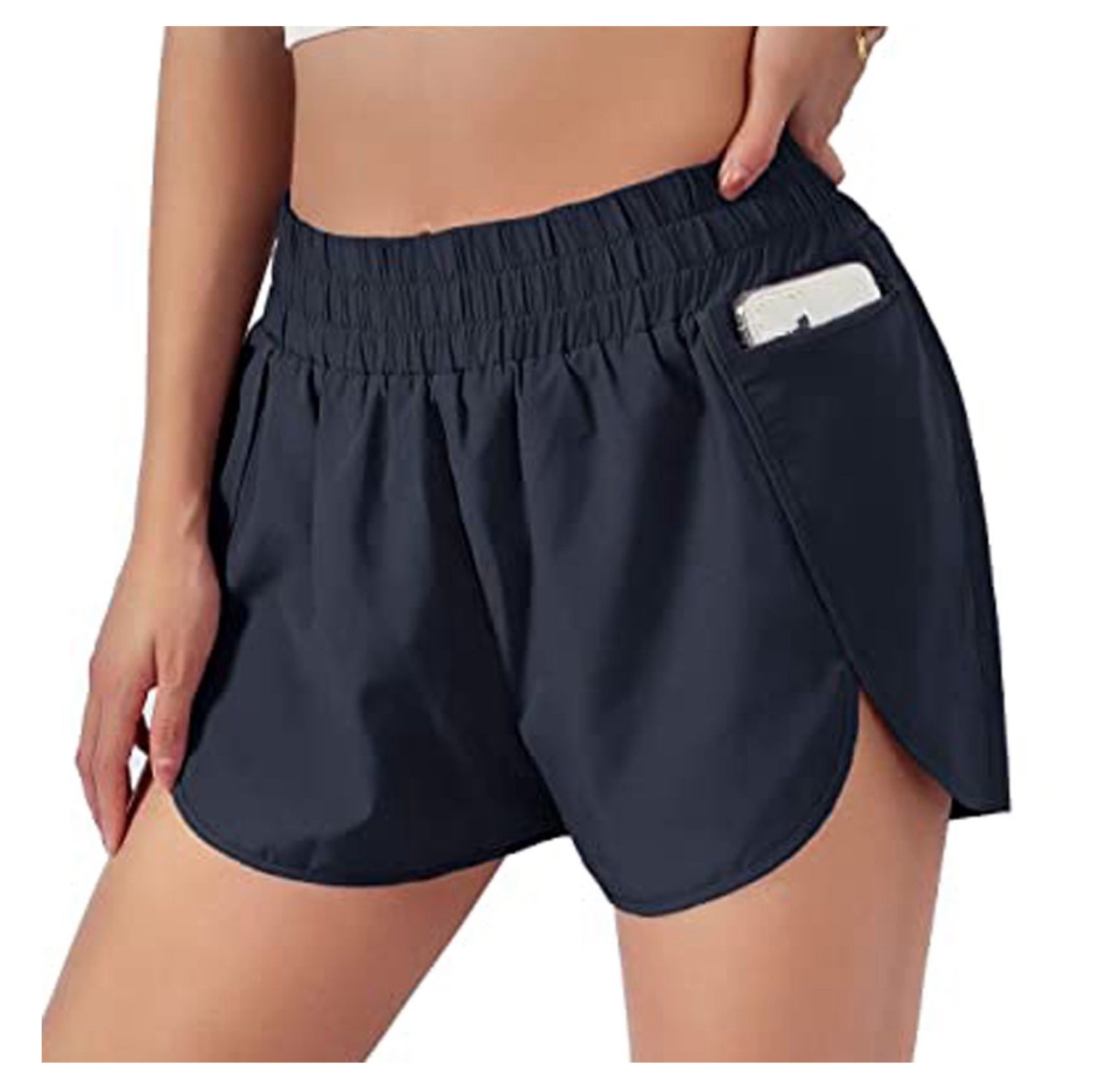 Augper Women Running Shorts Sport Pant Elastic Waist Active Workout Pocket Shorts