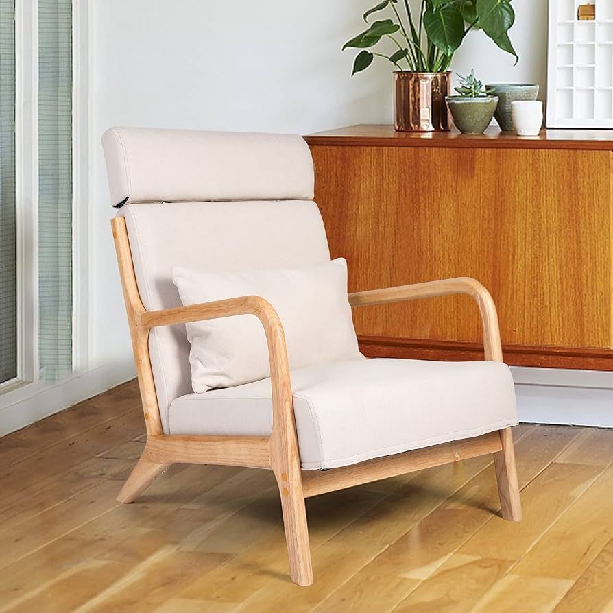 LUCKYERMORE Mid Century Modern Accent Chair Living Room Chair Adjustable Headrest High Back Readi... | Amazon (US)