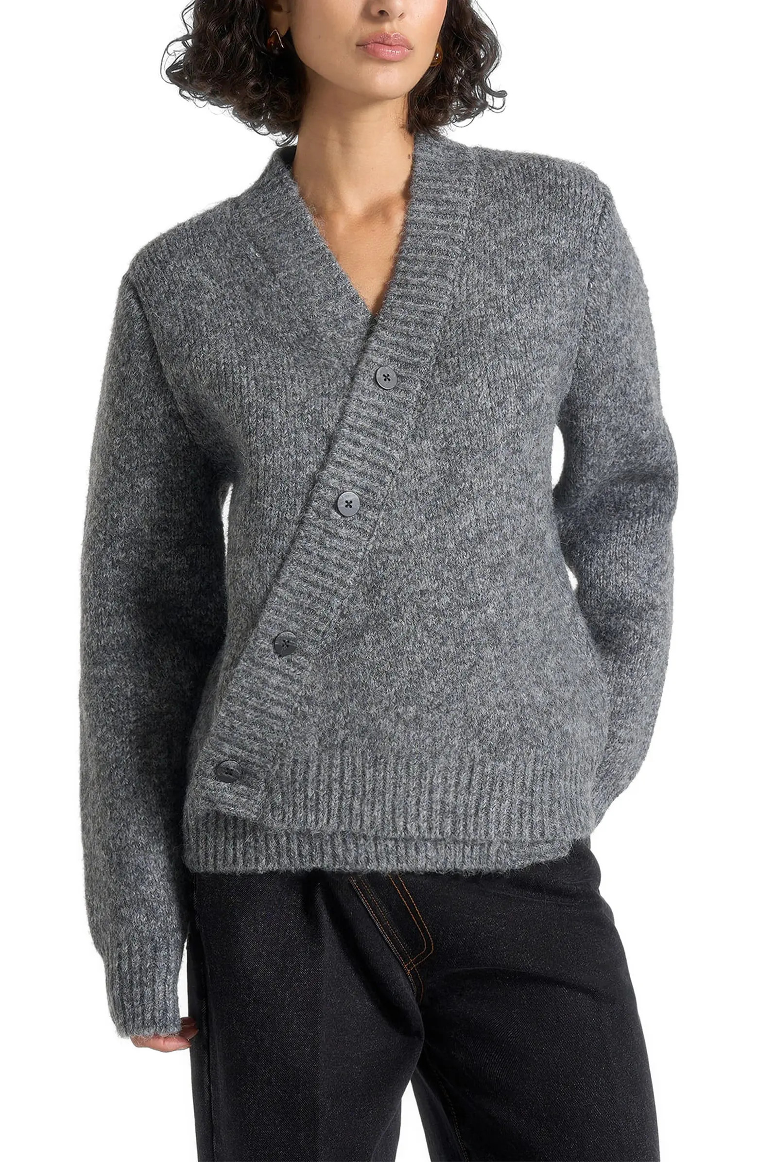 Dani Unisex Asymmetric Brushed Wool Knit Cardigan | Nordstrom