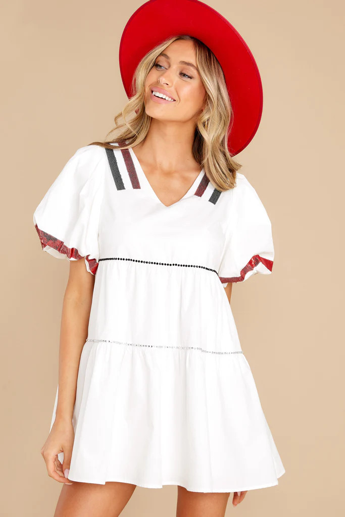 White Puff Sleeve Jersey Dress | Red Dress 