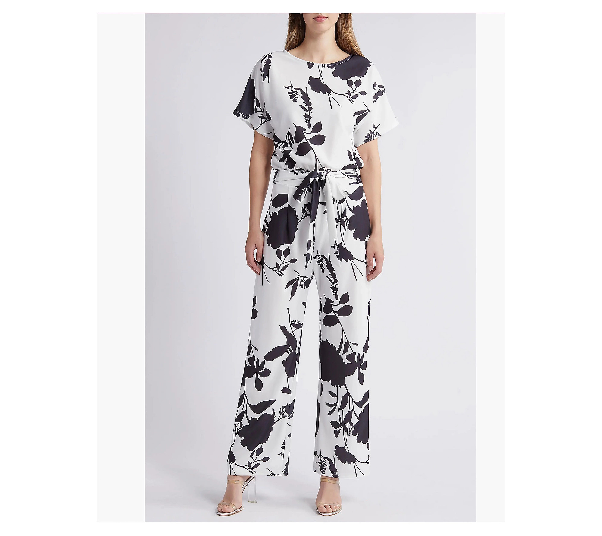 NIKKI LUND Lindsey Floral Tie Waist Jumpsuit | QVC
