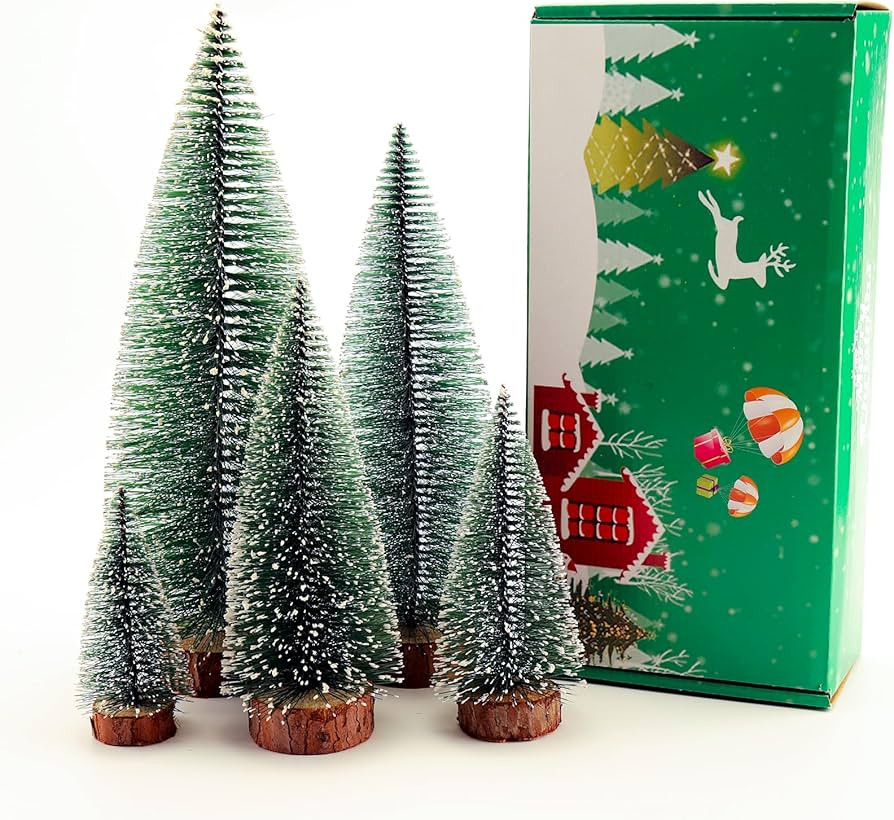 Bottle Brush Christmas Trees,Christmas Decorations,5Sizes mini Christmas Trees ， Artificial Tab... | Amazon (US)