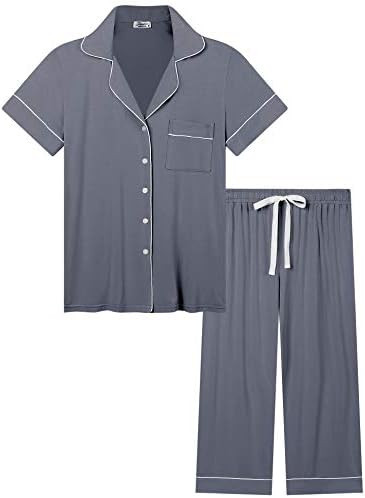Joyaria Womens Capri Pajamas Bamboo Pj Set Short Sleeve/Button | Amazon (CA)