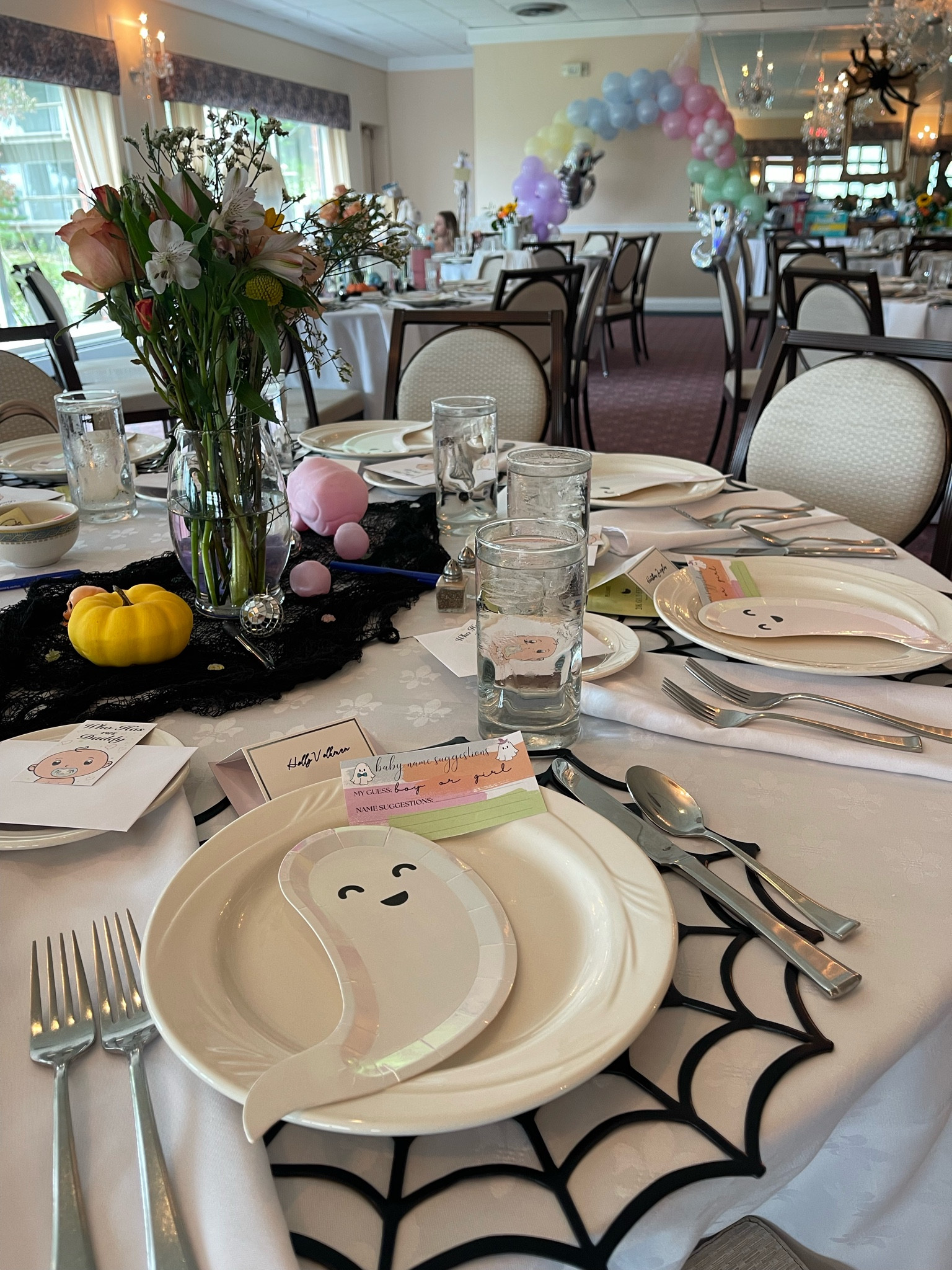 Baby shower decorations/ amazon/ SHEIN/ Boscovs/ Michael’s/ ghost plates/ spiderweb placemats/ the boutique co/ flowers/ games/ pumpkins/ pastel/ skulls/ spiders/ Halloween/ baby/ theme 
Theme was “a little boo is almost due!” Turned out so cute! 

#LTKHalloween #LTKSeasonal #LTKbaby