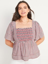 Flutter-Sleeved Striped Smocked Babydoll Swing Blouse for Women | Old Navy (US)