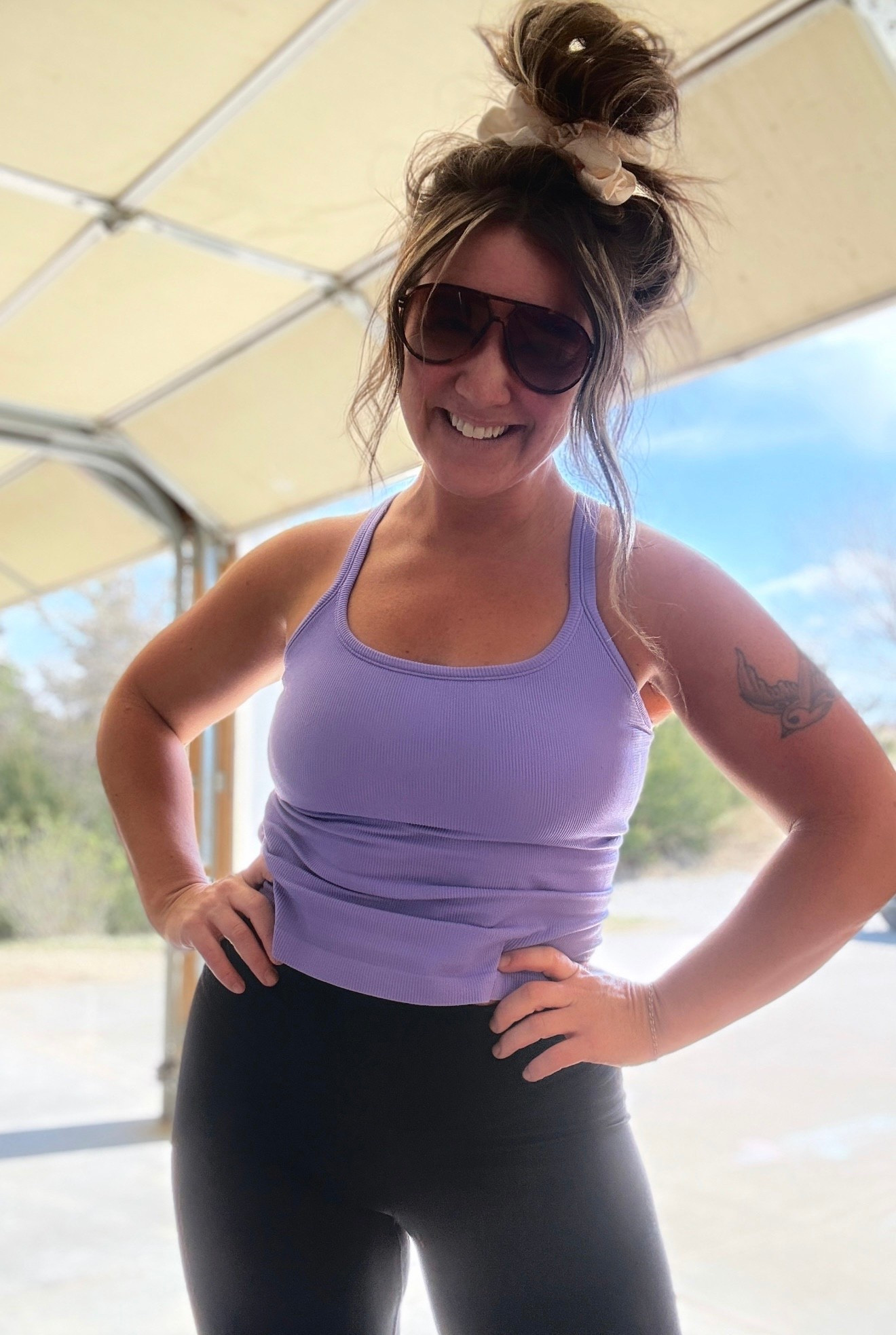 Medium tank large in leggings. Shoes are tts. 

#LTKootd #LTKActive #LTKMidsize