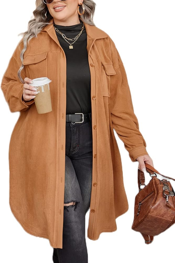 IN'VOLAND Womens Plus Size Shirts Jacket Long Sleeve Lounge Lapel Boyfriend Button Down Long Jack... | Amazon (US)
