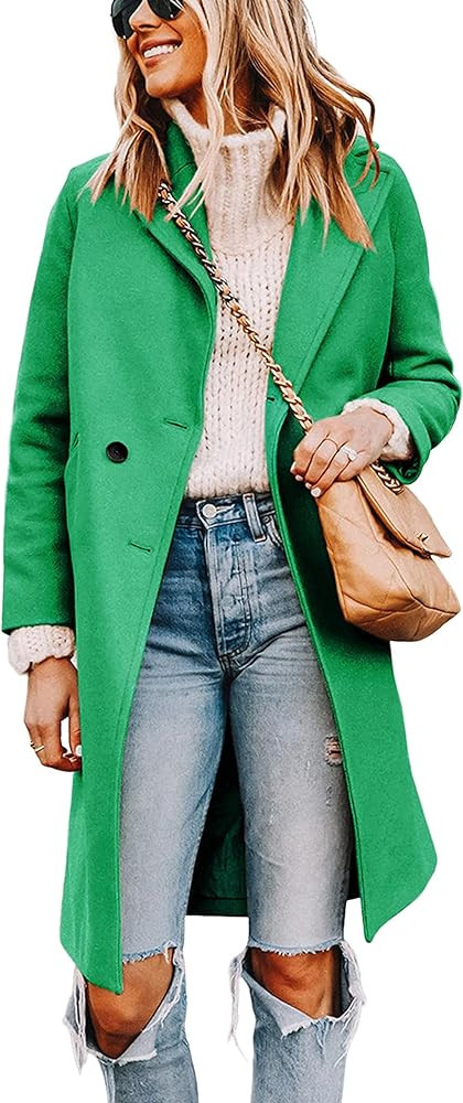 Tanming Women's Notch Lapel Double Breasted Wool Blend Mid Long Pea Trench Coat | Amazon (US)