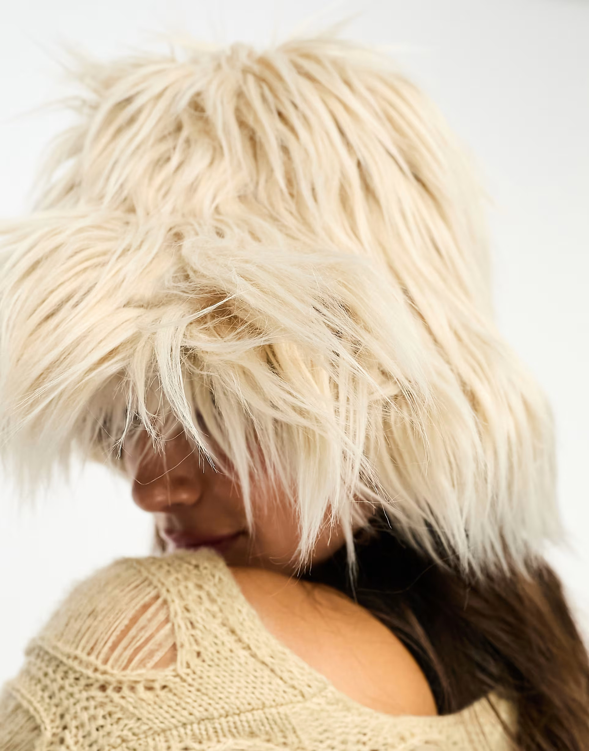 Reclaimed Vintage faux fur fluffy bucket hat in natural | ASOS (Global)