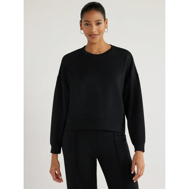 Scoop Women's Ultimate ScubaKnit Cropped Sweatshirt with Drop Sleeves, Size XS-XXL | Walmart (US)