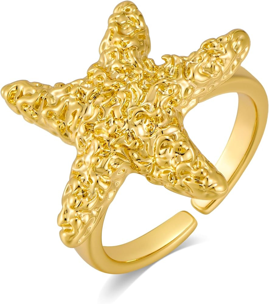 WOWORAMA Gold Conch Shell Starfish Rings for Women Chunky Adjustable Open Rings Gold Ocean Statem... | Amazon (US)