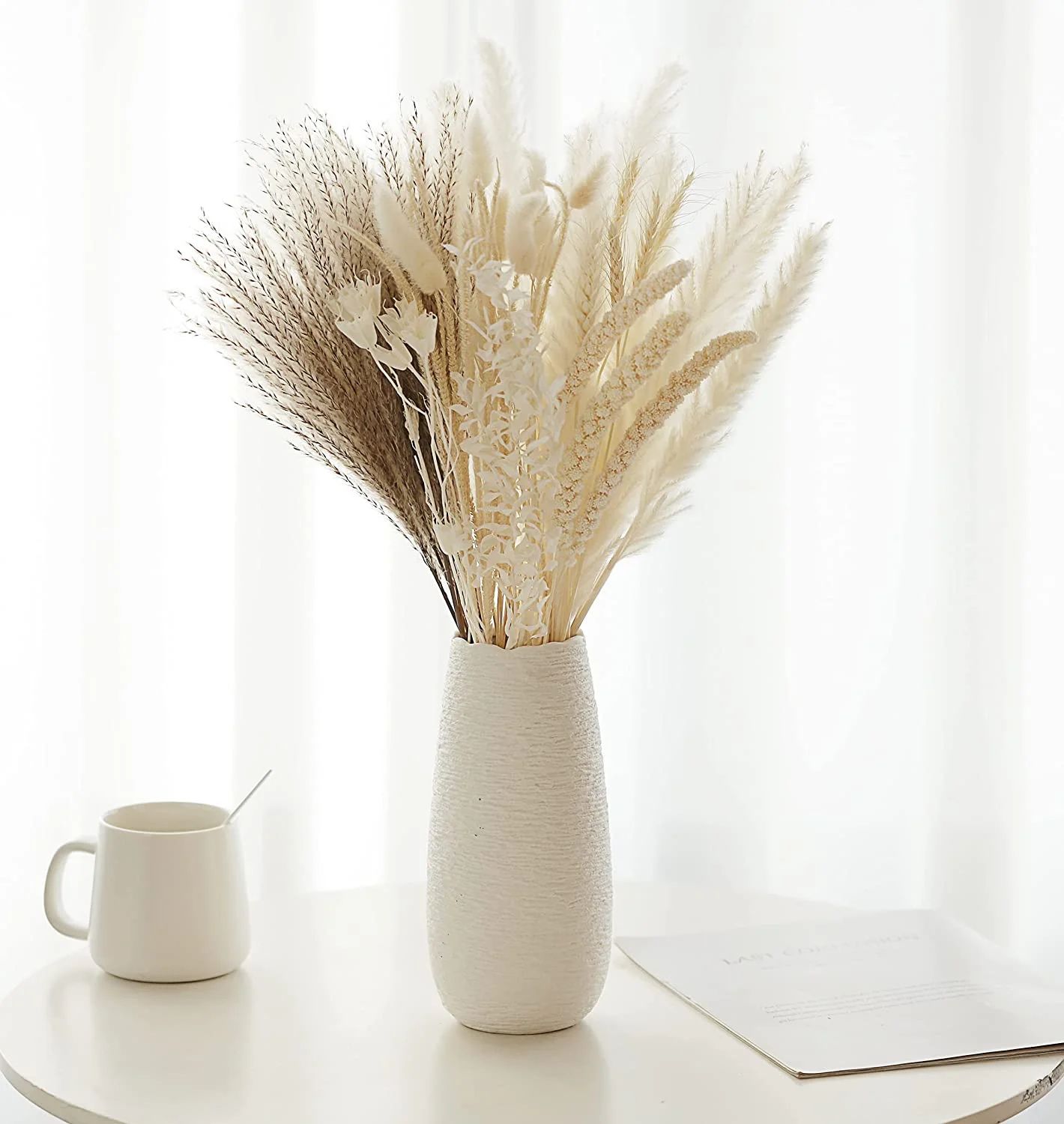 Natural Dried Pampas Grass - 85 Stems Assorted Dried Flowers for Vase – Includes 17 Inch White ... | Walmart (US)