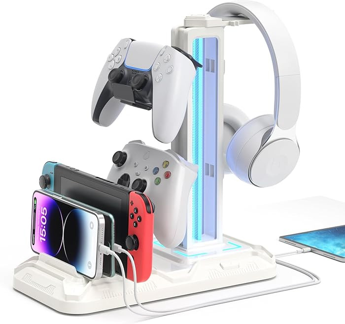 KDD Headset Stand with Charging Station, Detachable Controller Holder, Rotatable Headphone Hanger... | Amazon (US)