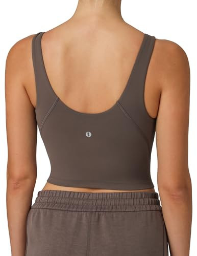 Colorfulkoala Dreamlux Womens Padded Sports Bra High Neck U-Back Yoga Running Workout Athletic Tank Top with Removable Cups(M, Major Brown) | Amazon (US)