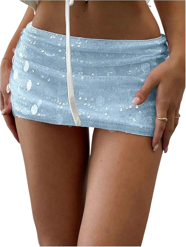 Floerns Women's Sequin Low Waist Mini Skorts Music Festival Night Out Skirt Shorts | Amazon (US)