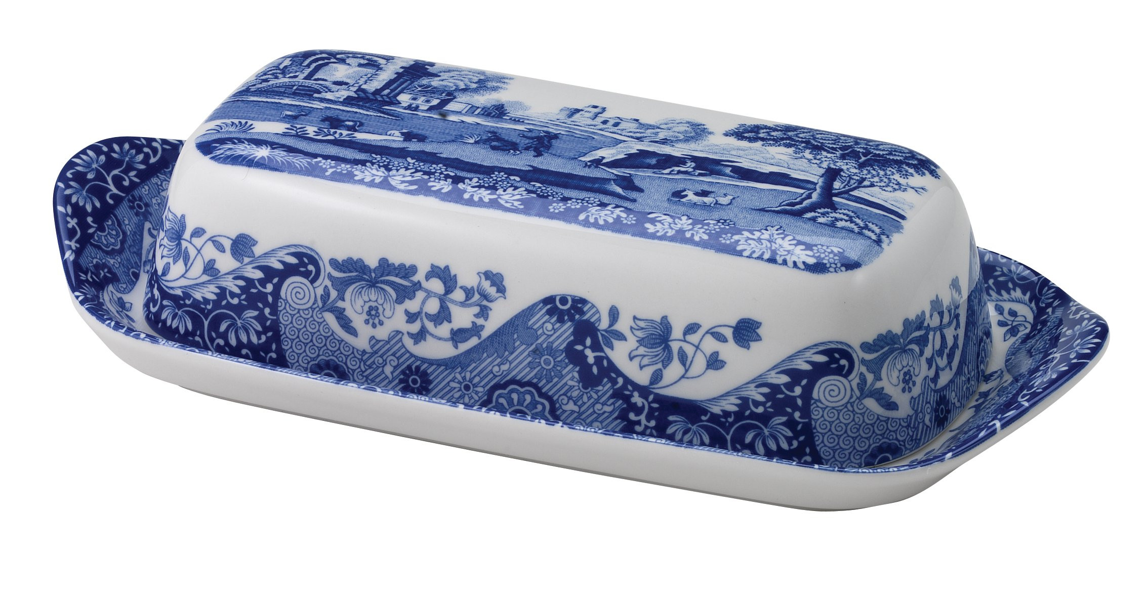 Spode Blue Italian Collection Butter Dish | Made of Porcelain | Butter Dish with Lid | Covered Butter Keeper for Kitchen | 8 Inches | Dishwasher Safe | Blue/White | Amazon (US)