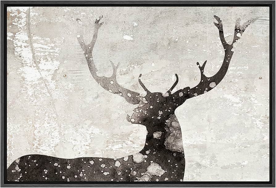 SIGNWIN Framed Canvas Home Artwork Decoration Black and White Deer with Antlers Animals Wildlife ... | Amazon (US)