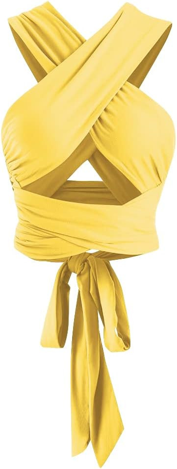 ZAFUL Womens Ribbed Halter Crop Top Ruched Lace-up Cropped Cami Bandana Top Criss Cross Wrap Prin... | Amazon (US)