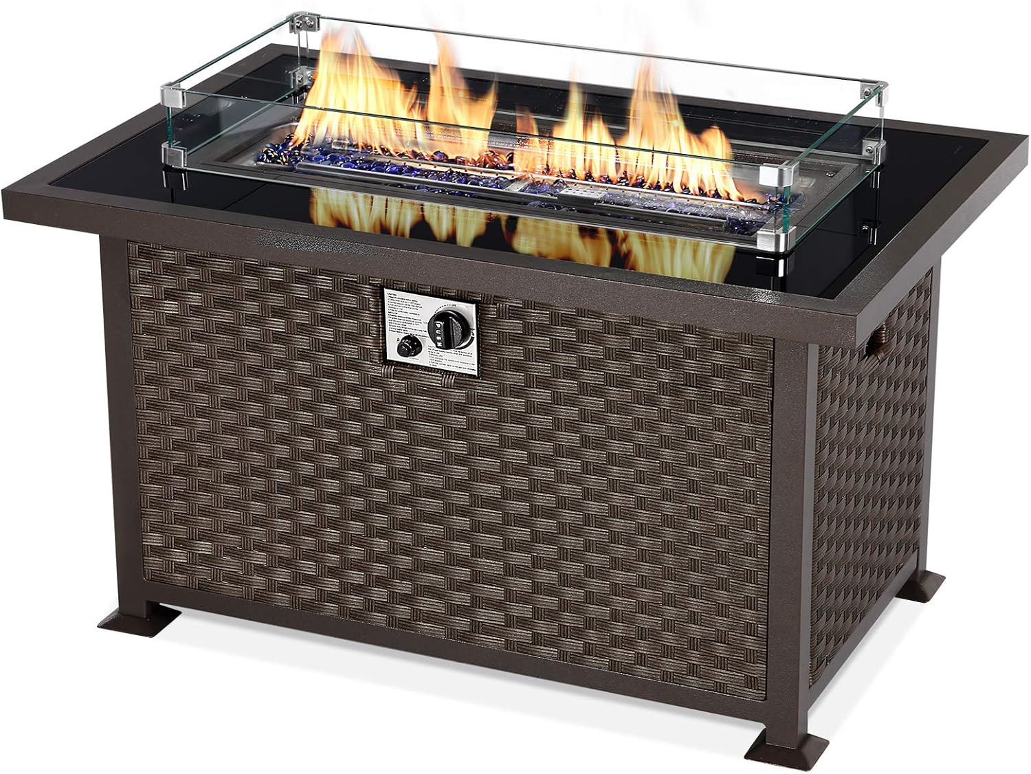 U-MAX 44in Outdoor Propane Gas Fire Pit Table, 50,000 BTU Auto-Ignition Gas Firepit with Glass Wi... | Amazon (US)