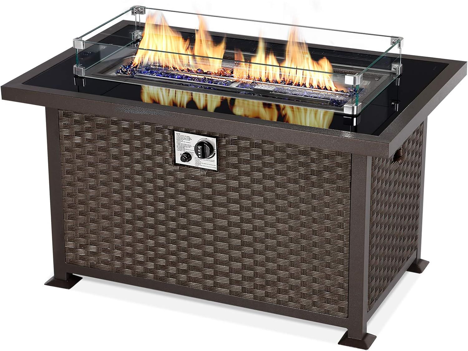 U-MAX 44in Outdoor Propane Gas Fire Pit Table, 50,000 BTU Auto-Ignition Gas Firepit with Glass Wi... | Amazon (US)