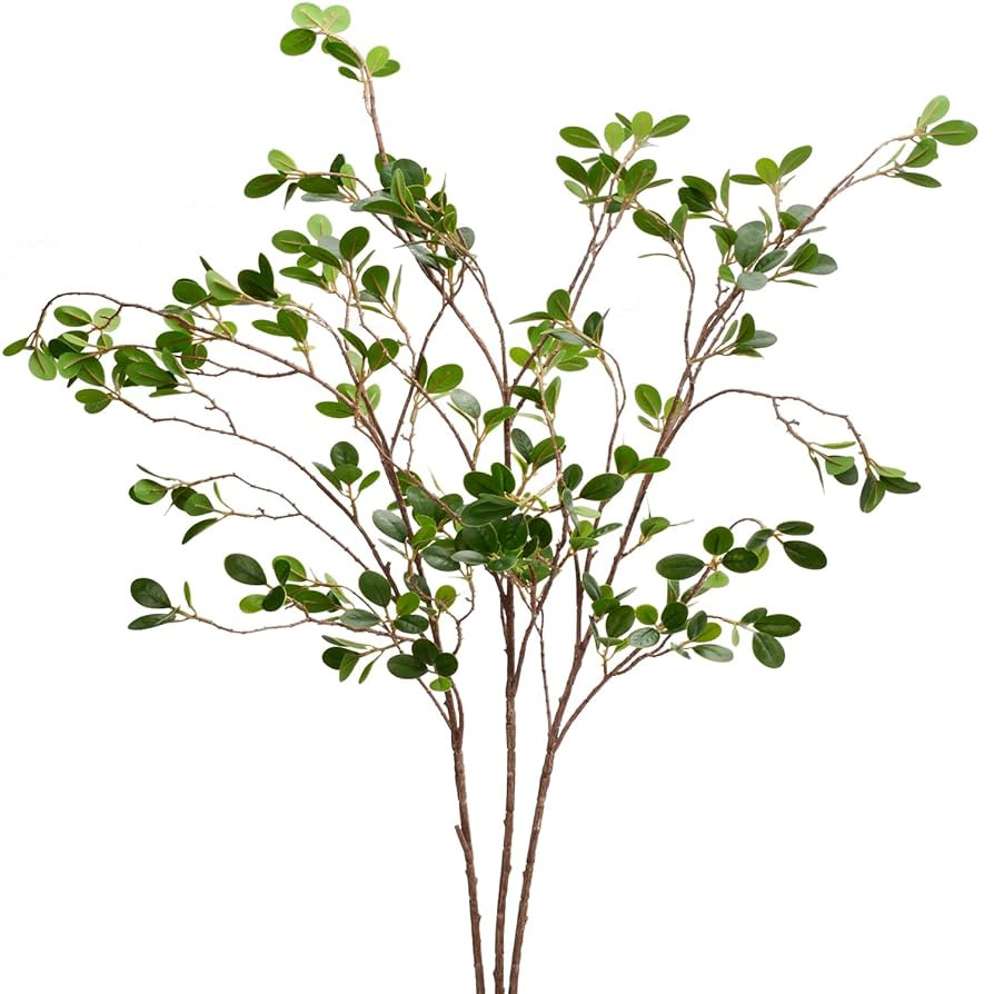 3 Pack Artificial Greenery Stems Branches for Vase Fake Ficus Stems Faux Stems(45"/Branches) (Gre... | Amazon (US)