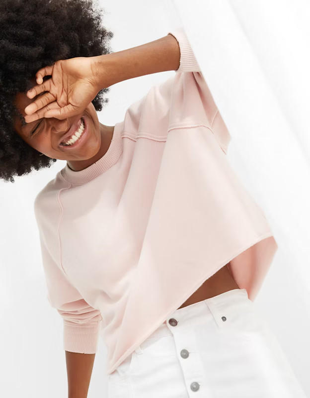 Aerie Fleece-Of-Mind Varsity Cropped Crew Neck Sweatshirt | American Eagle Outfitters (US & CA)
