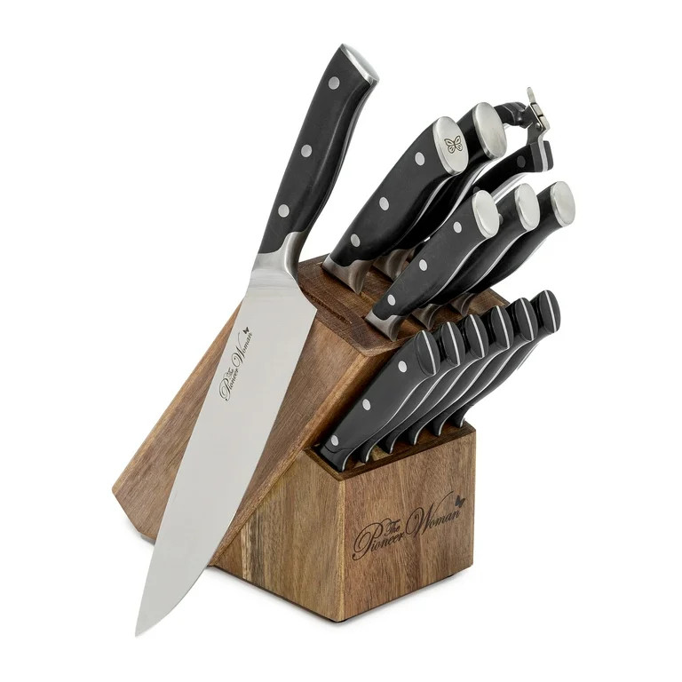 The Pioneer Woman Pioneer Signature 14-Piece Stainless Steel Knife Block Set, Black | Walmart (US)