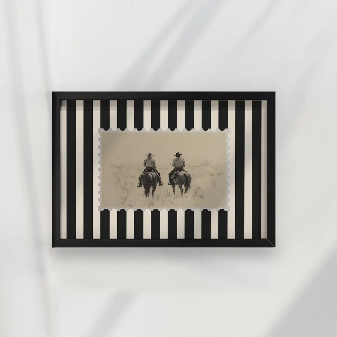 Vintage Cowboy Print Western Home Decor Cowboy Wall Art Rustic Mid West Striped Cottagecore Poste... | Etsy (US)