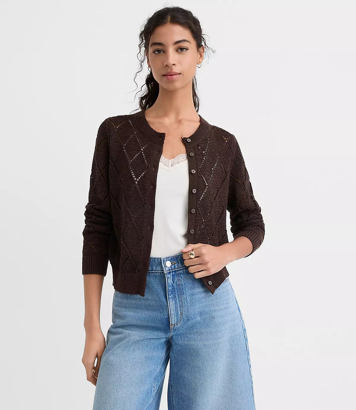 Diamond Pointelle Cardigan | LOFT