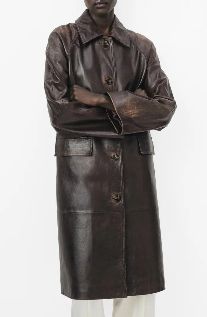MANGO Selection Longline Leather Coat | Nordstrom | Nordstrom