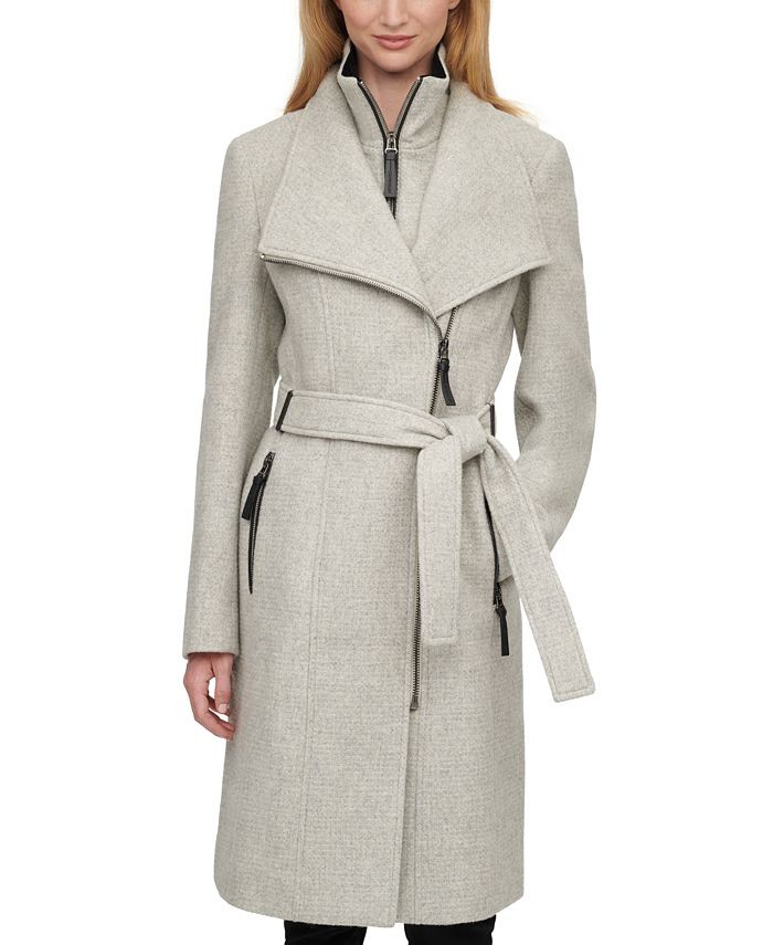 Women's Petite Faux-Leather-Trim Wrap Coat | Macys (US)