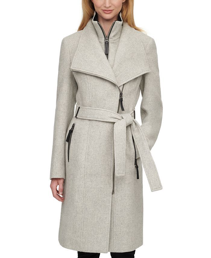 Calvin Klein Faux-Leather Trim Belted Wrap Coat, Created for Macy's & Reviews - Coats & Jackets -... | Macys (US)