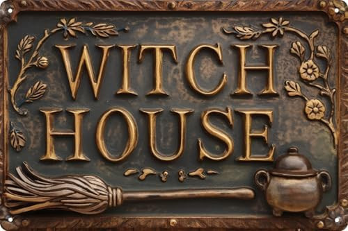 Witch House Vintage Metal Sign Decor Plaque 8x12 in Funny Retro Poster for Garage Porch Cafe Bar ... | Amazon (US)