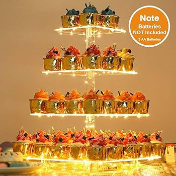 YestBuy 4 Tier Cupcake Stand Acrylic Tower Display with LED Light Premium Holder Dessert Tree Tow... | Amazon (US)